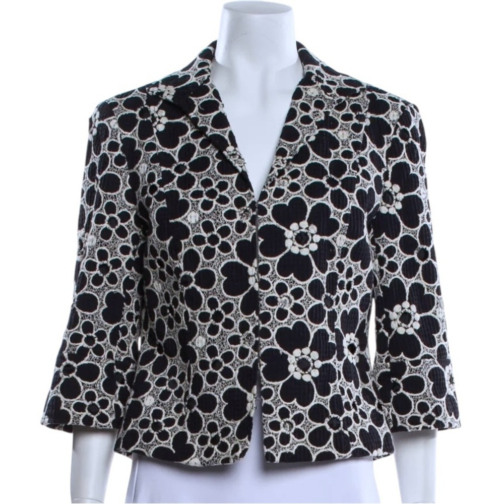 Lafayette 148 Embroidered Floral Blazer Jacket Dark Navy Ivory 6